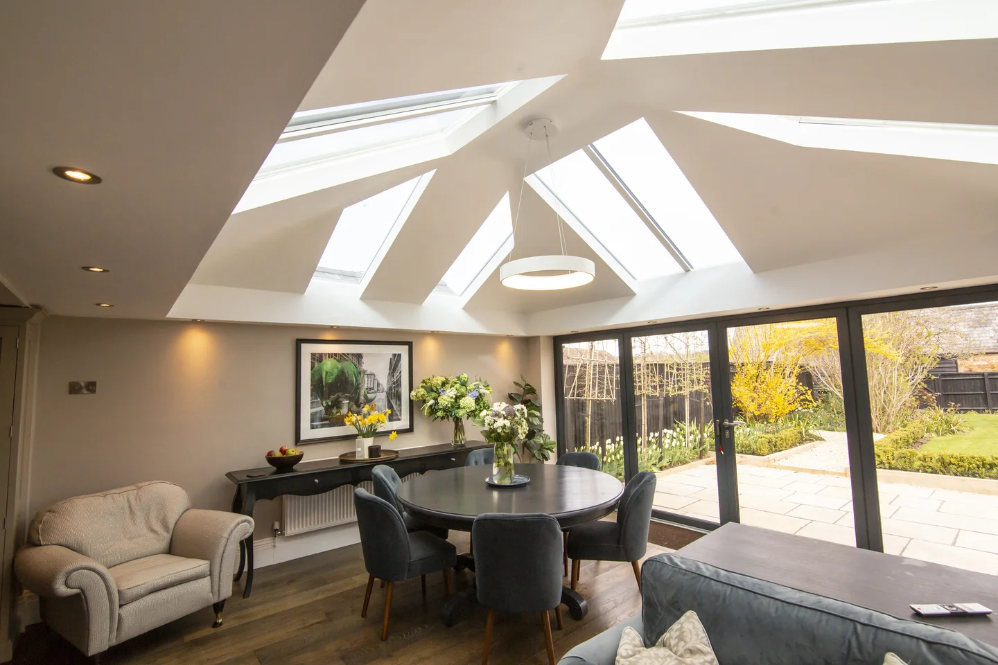 Roomy home extension with bi-fold doors in UK home