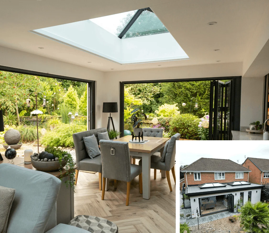 Exterior and interior view of UK home extension