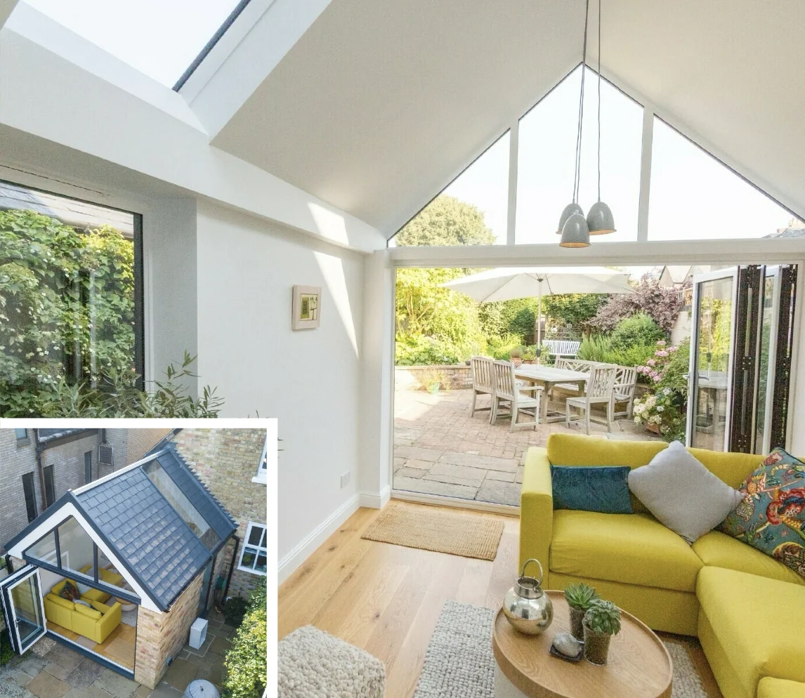 Exterior and interior view of lounge extension