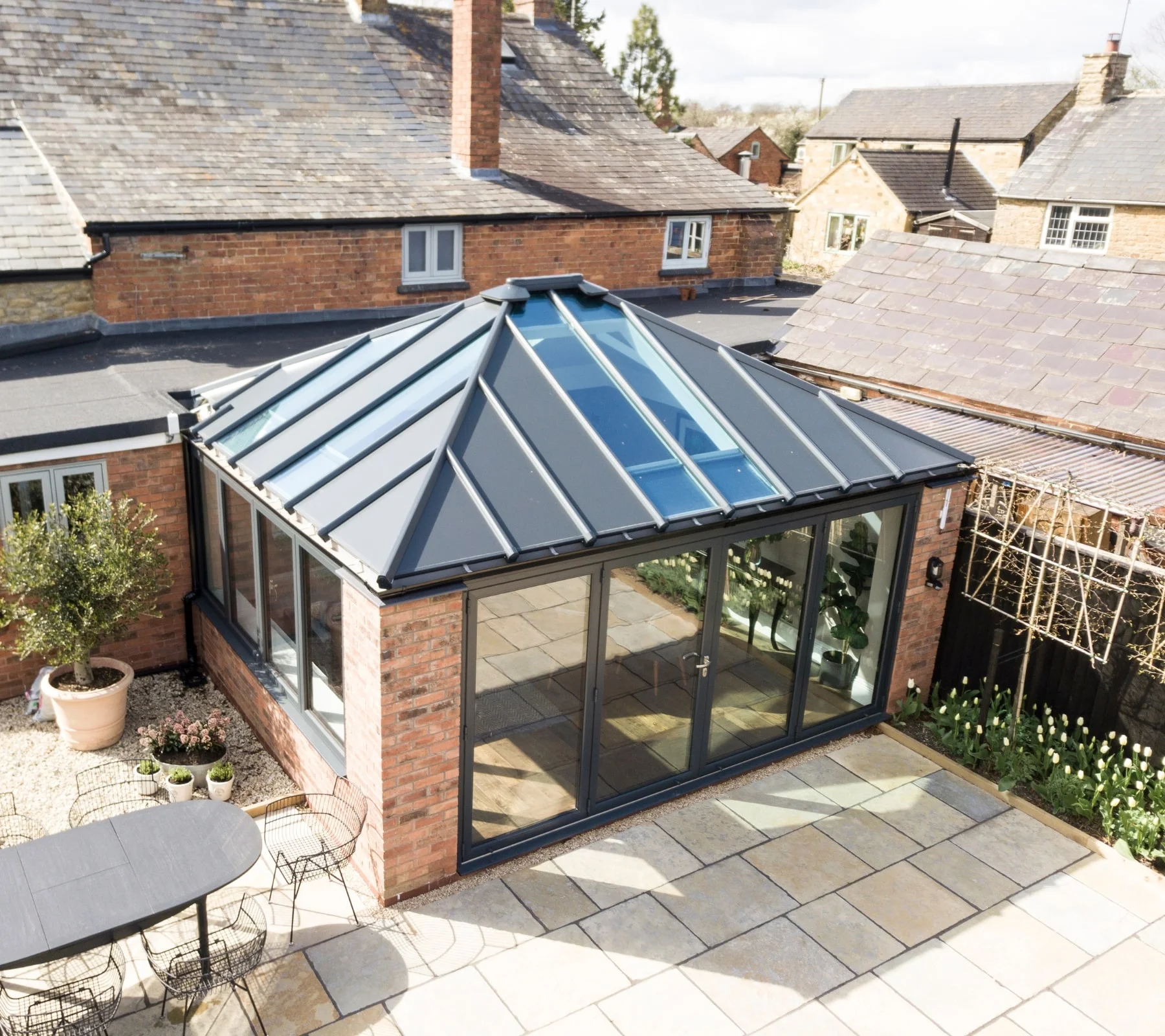 Aerial view of hup! roof with hybrid tile and glass design