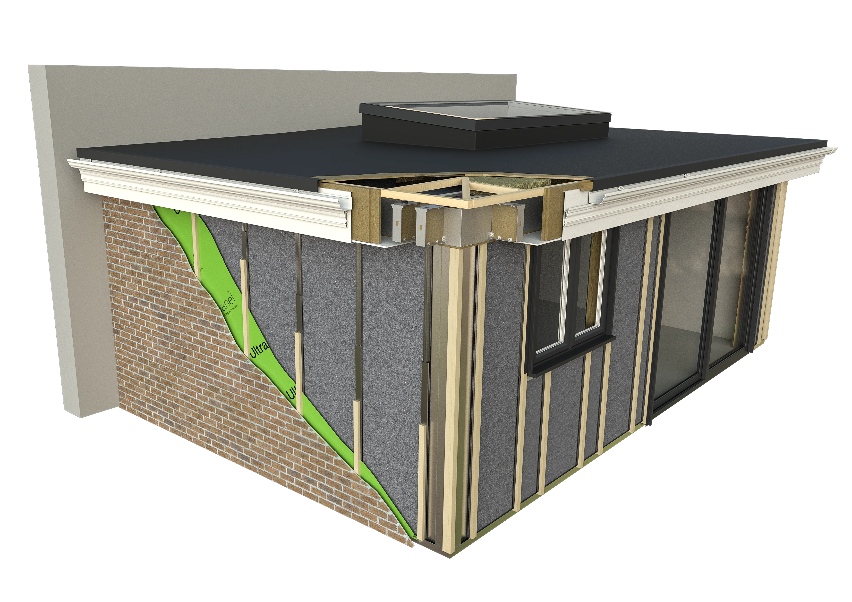 Side view of 3D render image of hup! home extension