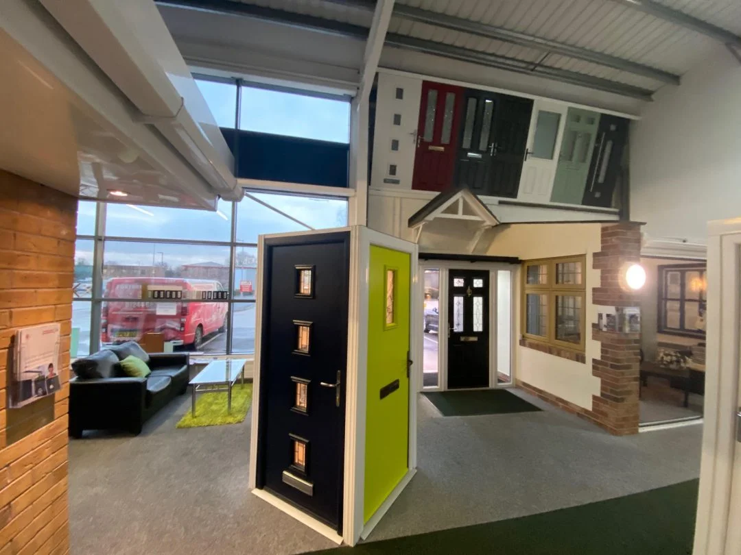 Chester showroom with displays of modern doors, windows and door canopies