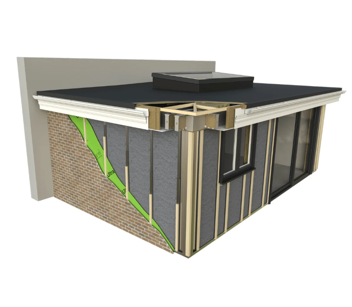 Illustration of hup! extension with lantern and brick finish